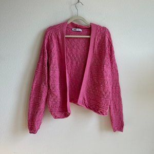 Zara Crochet Knit Open Cardigan Pink Size Medium